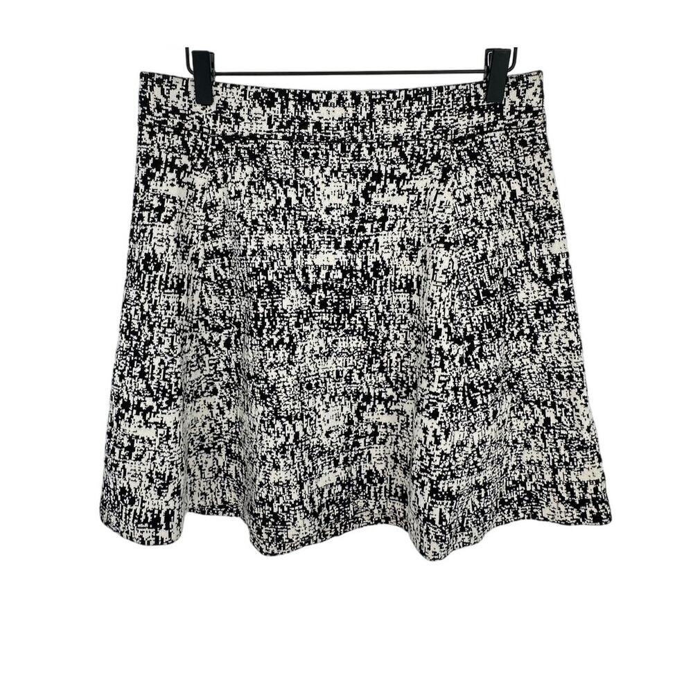 Theory Black White Knit Skater Skirt A-Line Mini Elastic Waist Workwear Size L